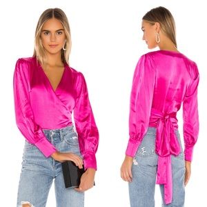 LOVERS & FRIENDS GREYSON HOT PINK SATIN WRAP TOP